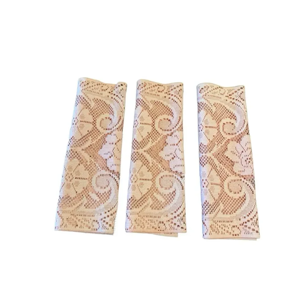 Vintage MCM Dusty Pink Linen Lace Flower Placemats 3 Set Scalloped Embroidered